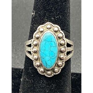 Sterling silver 925 oval roundels turquoise ring